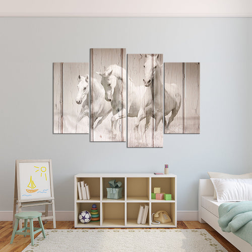 Rustic White Horses Wall Art