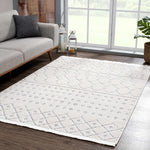 Ivory Gray Beil Textured Trellis Fringe Area Rug