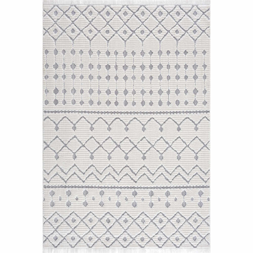 Ivory Gray Beil Textured Trellis Fringe Area Rug