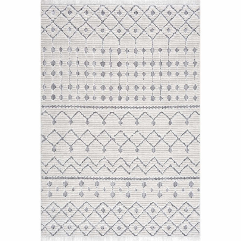 Ivory Gray Beil Textured Trellis Fringe Area Rug