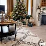 Brownhills Cream&Black Trellis Cotton Area Rug