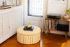 The Evergreen Ottoman in a Striped Hemp Blend