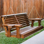 Amish Casual 3 Foot Roll Back Porch Swing in Oak with Clearcoat