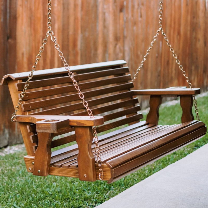 Amish Casual 3 Foot Roll Back Porch Swing in Oak with Clearcoat