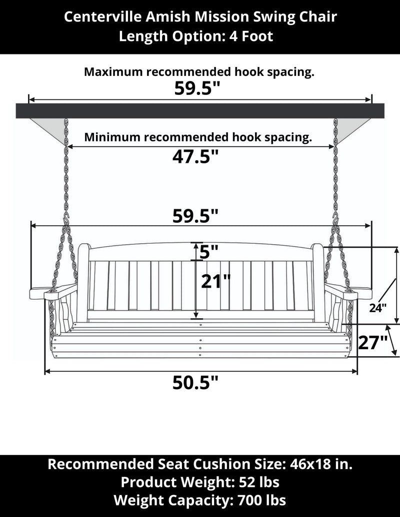 Amish Casual 4 Foot Cedar Stain Mission Porch Swing with Clearcoat