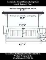 Amish Casual 5 Foot Dark Walnut Stain Mission Porch Swing with Clearcoat