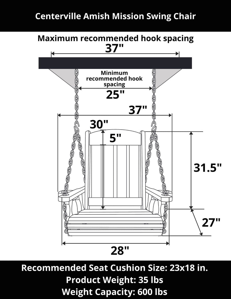 Amish Casual Heavy Duty Outdoor Wood Swing Chair in Black Clearcoat