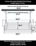 Amish Casual 4 Foot Unfinished Roll Back Porch Swing with Clearcoat
