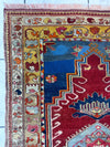 Hand-Knotted Antique Turkish Melas Wool Rug – 4'3" x 5'11" – Vibrant Geometric Motifs