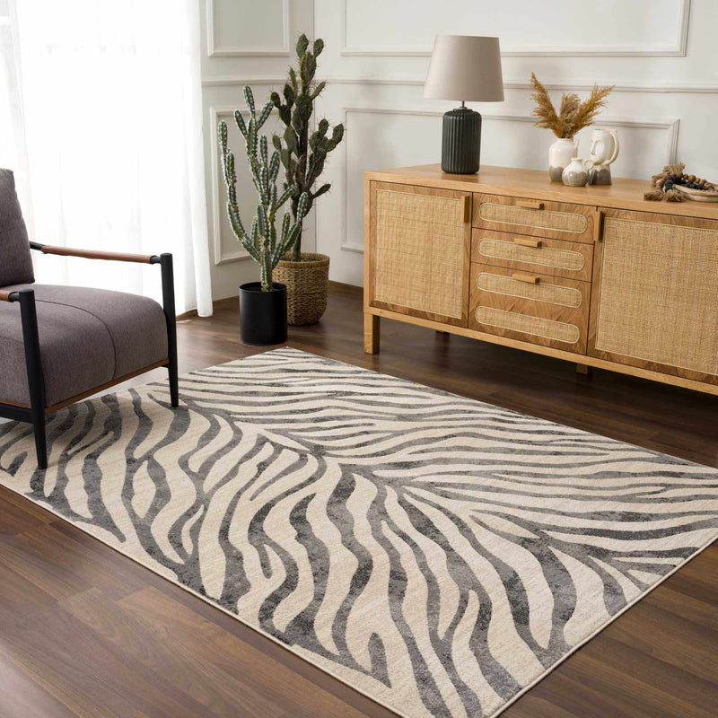 Gray Ecorse Zebra Print Area Rug