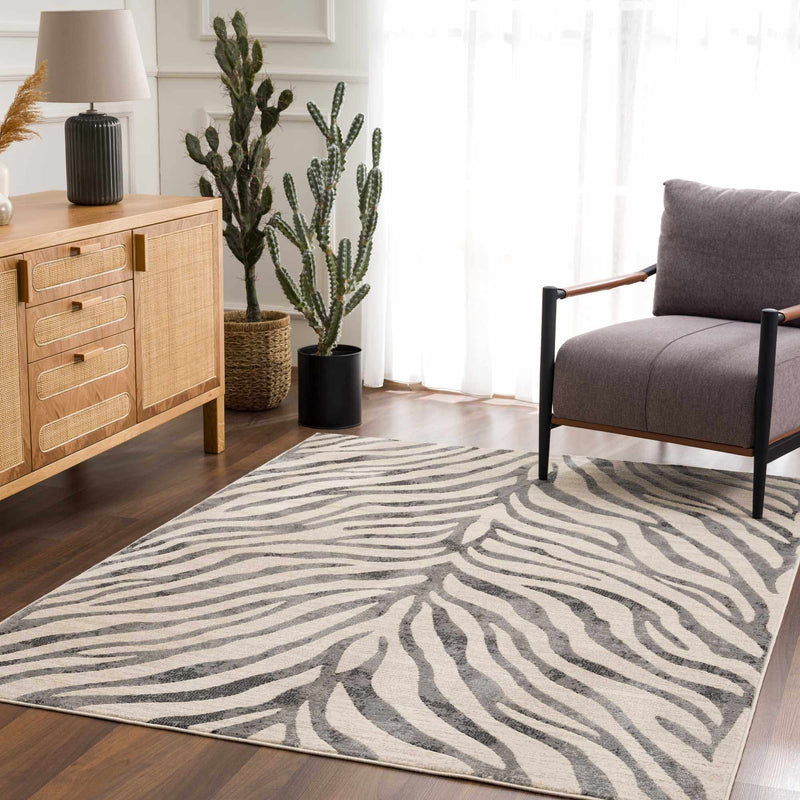 Gray Ecorse Zebra Print Area Rug