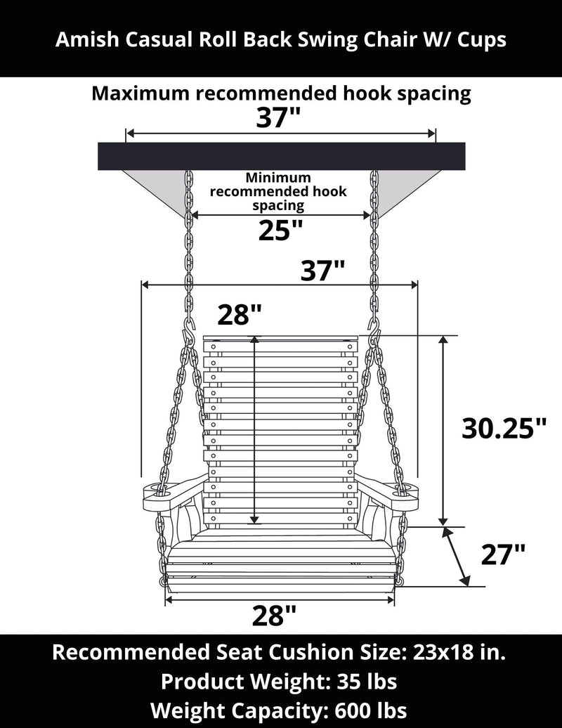 Amish Casual Heavy Duty Black Stain Clearcoat Roll Back Swing Chair