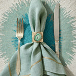 Gold trim dinner napkins, seafoam, set of two