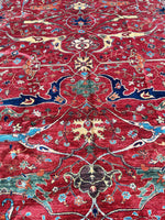 Hand-Knotted Afghani Bidjar Wool Rug – 9’x12’6” – Intricate Geometric & Floral Motifs