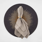 Pewter trim linen dinner napkins, flax, set of two