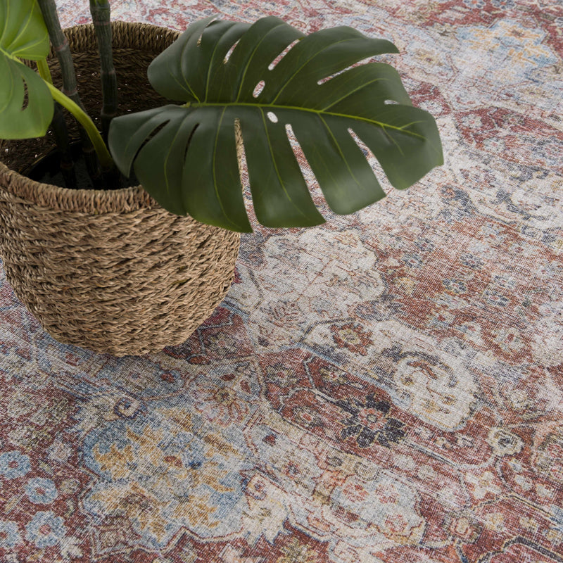Rust Elki Vintage Medallion Washable Area Rug