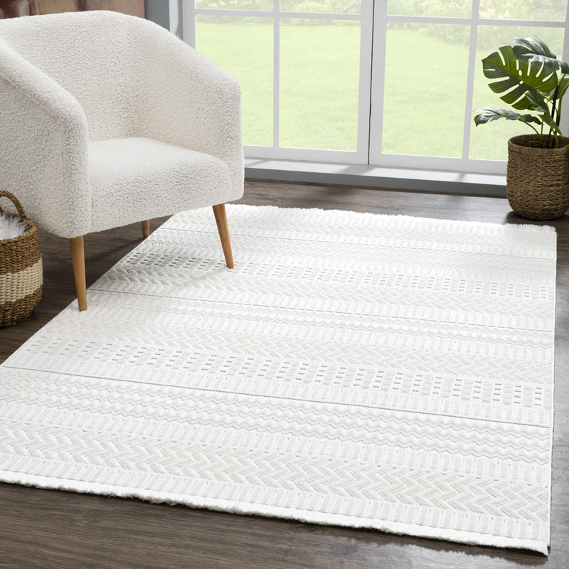 Cira Ivory Textured Area Rug with Fringes