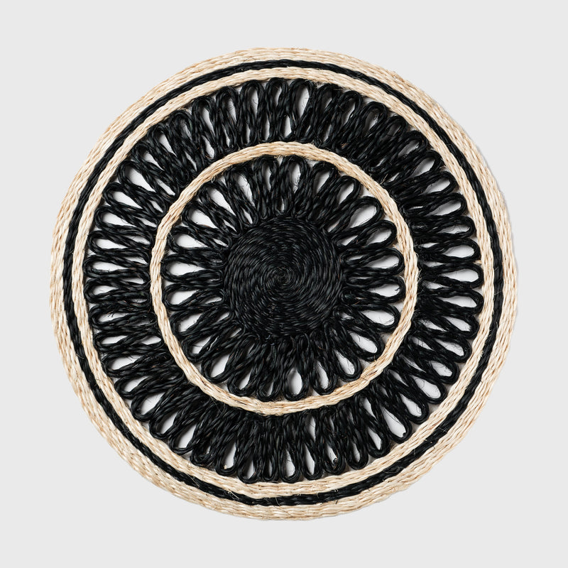 Loopy straw placemats, black, set of four