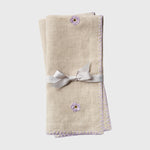 Violet embroidered dinner napkins, flax, set of two