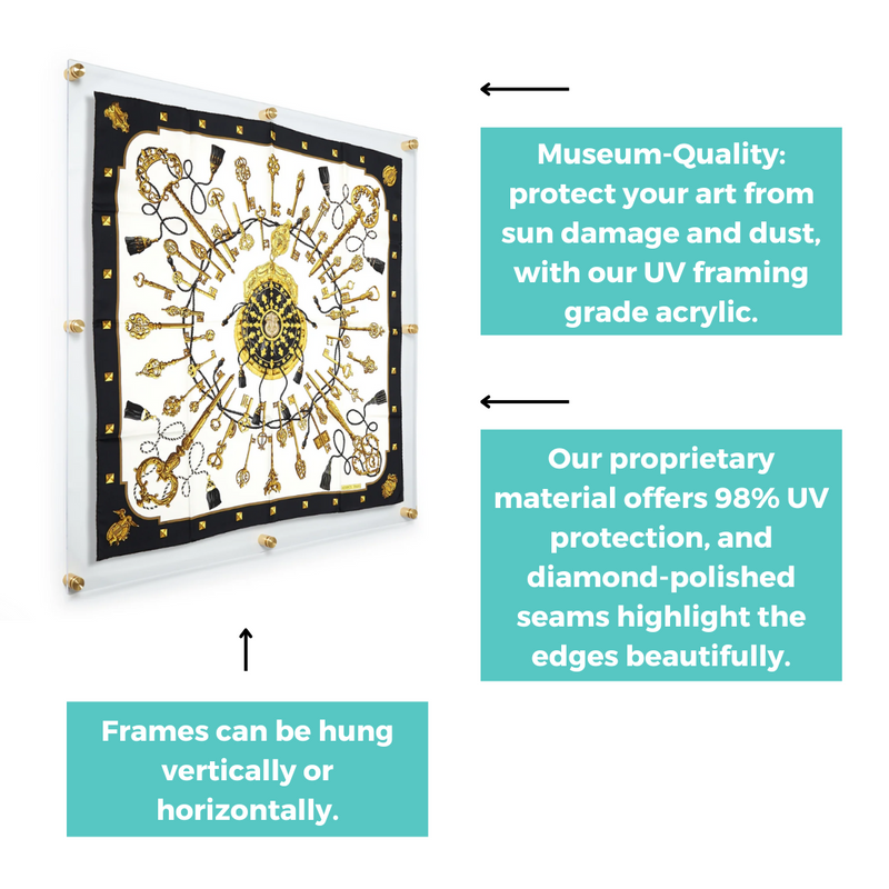 36x36" Floating Clear Acrylic Scarf Frame (Frame Size 40x40")