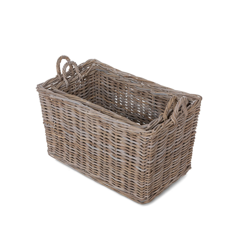 Lovecup Rattan Woven Storage Basket with Casters, Set of 2 L217