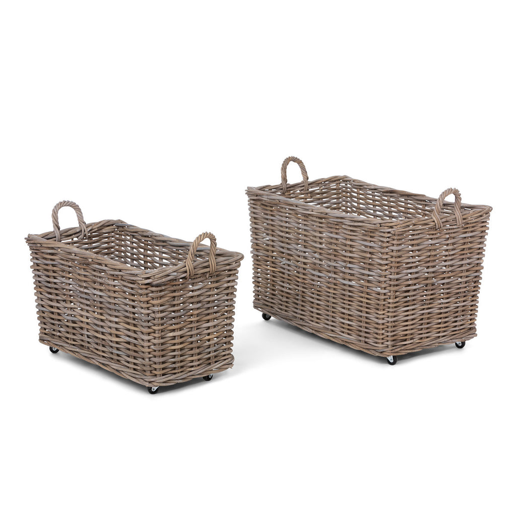 Lovecup Rattan Woven Storage Basket with Casters, Set of 2 L217
