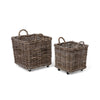 Lovecup Rattan Woven Square Basket with Casters, Set of 2 L218