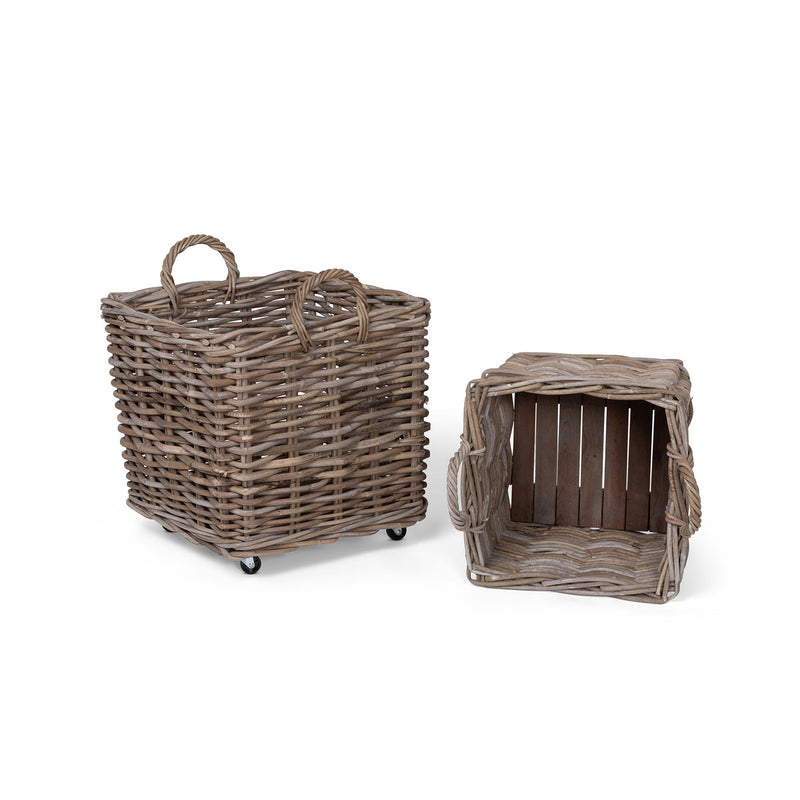 Lovecup Rattan Woven Square Basket with Casters, Set of 2 L218