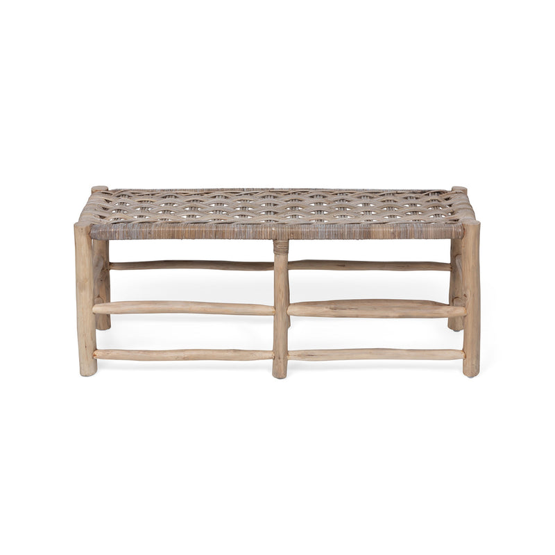 Teak and Rattan Woven Bench L214