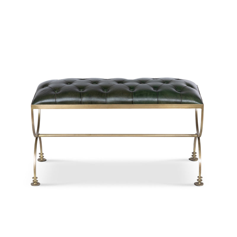 Farleigh House Green Leather Bench L055