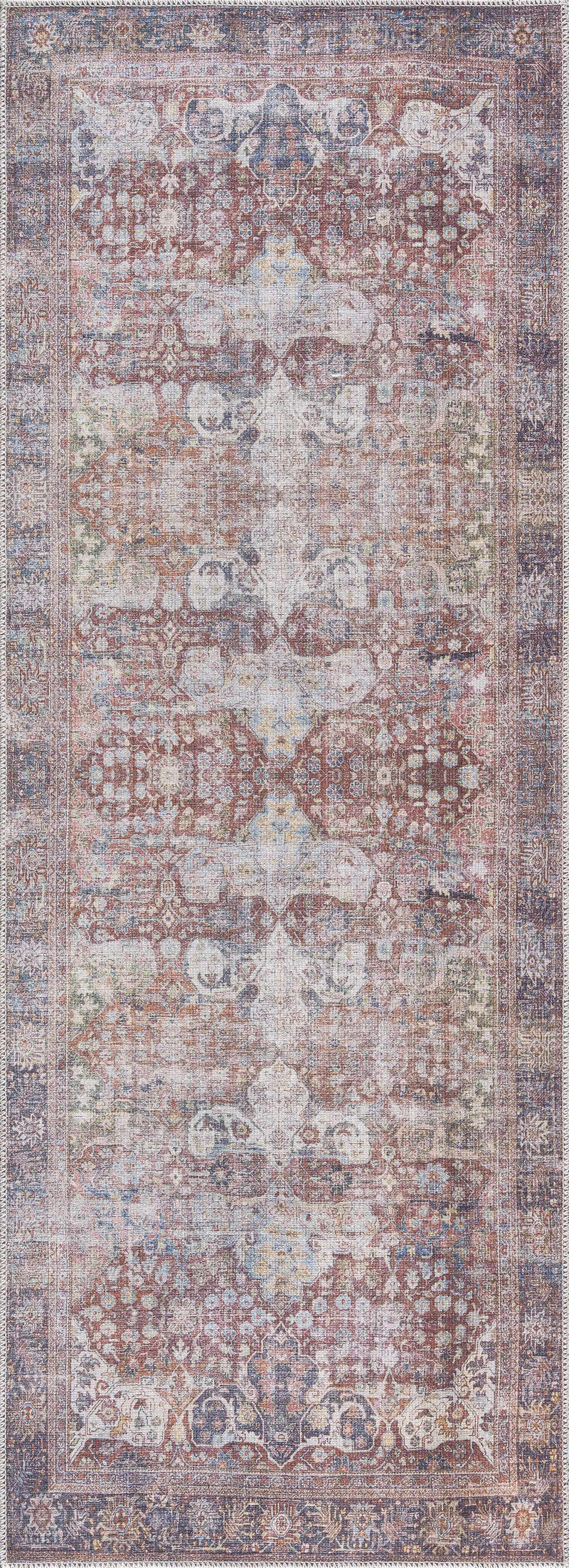 Rust Elki Vintage Medallion Washable Area Rug