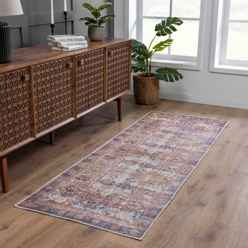 Rust Elki Vintage Medallion Washable Area Rug