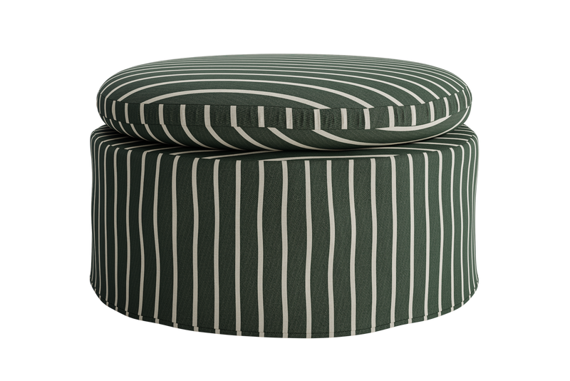 The Evergreen Ottoman in a Striped Hemp Blend