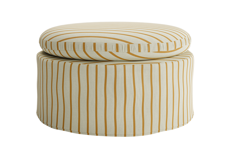 The Evergreen Ottoman in a Striped Hemp Blend