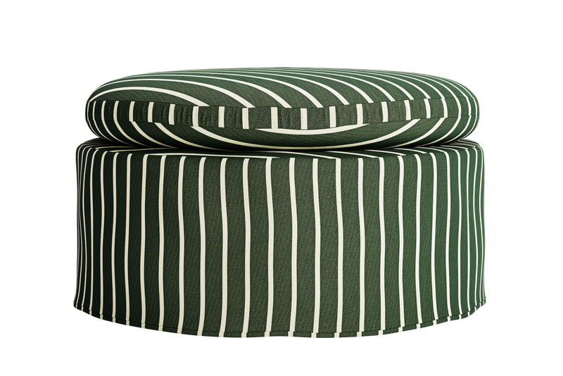 The Evergreen Ottoman in a Striped Hemp Blend