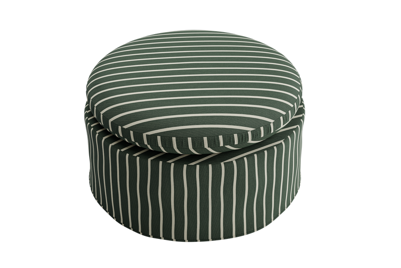 The Evergreen Ottoman in a Striped Hemp Blend