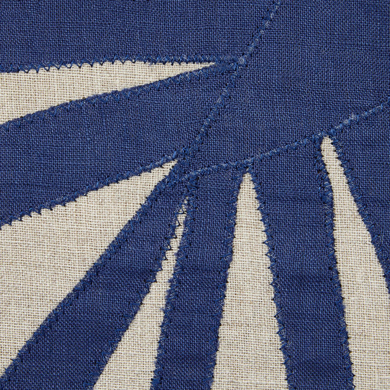 Palm frond pillow, natural linen with indigo