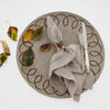 Pewter trim linen dinner napkins, flax, set of two