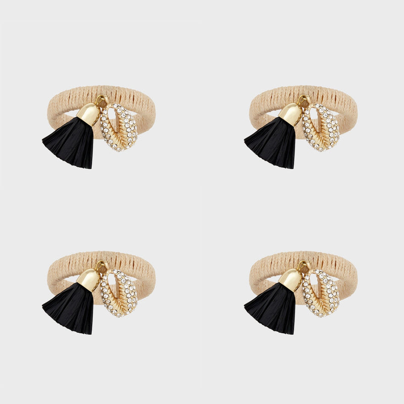 Skinny puka shell napkin ring, black, set of four