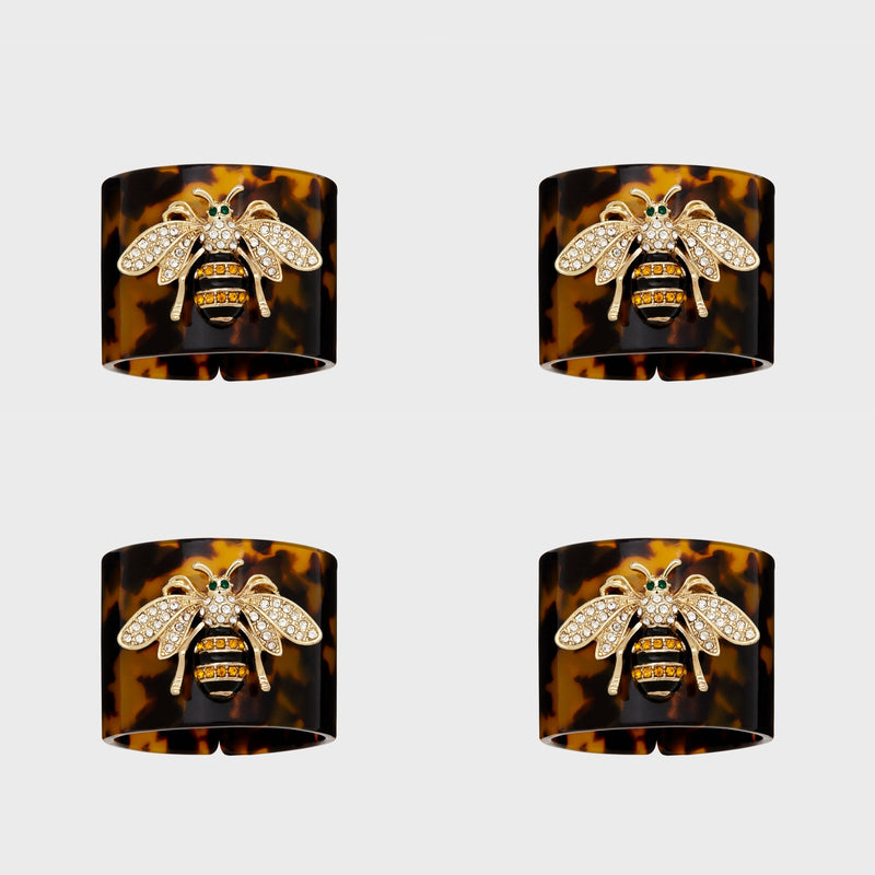 Stripey bee resin napkin rings, tortoiseshell, set of four