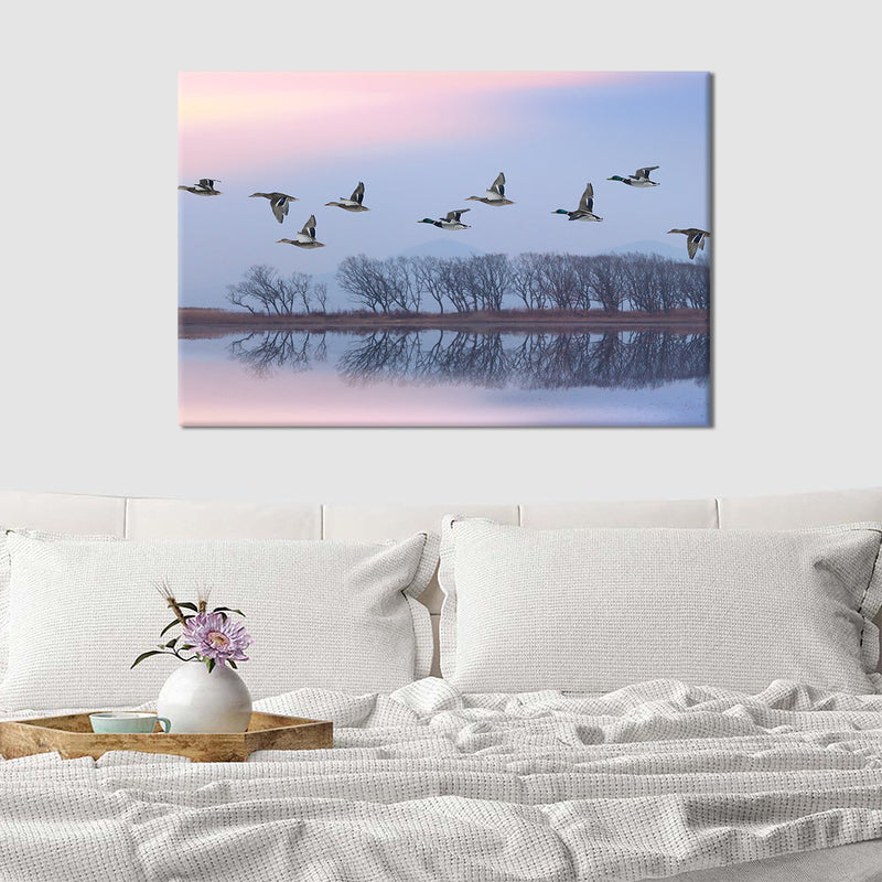 Pink Sky Over Ducks Wall Art