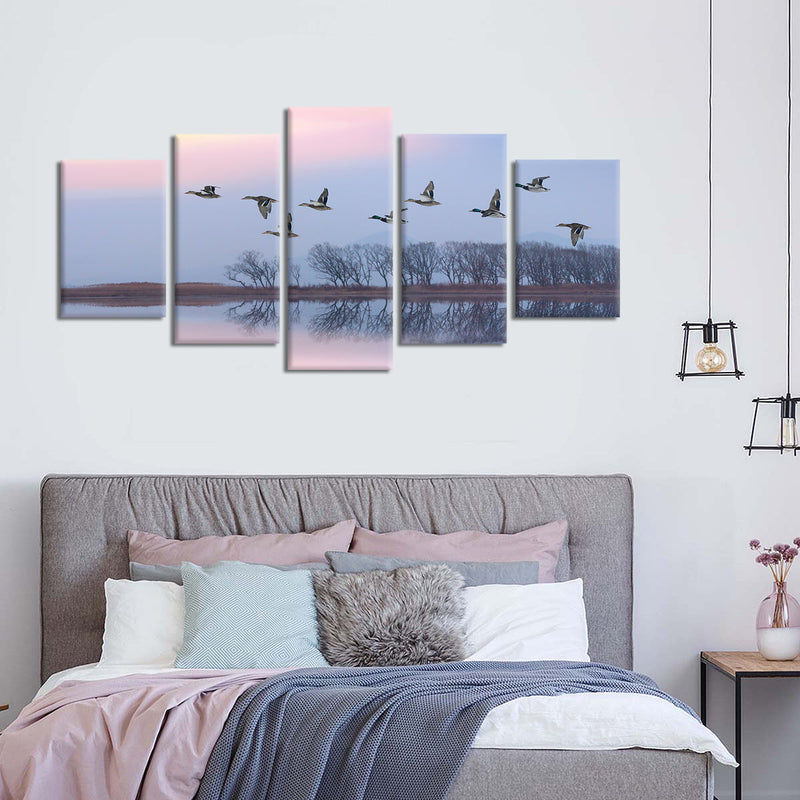 Pink Sky Over Ducks Wall Art