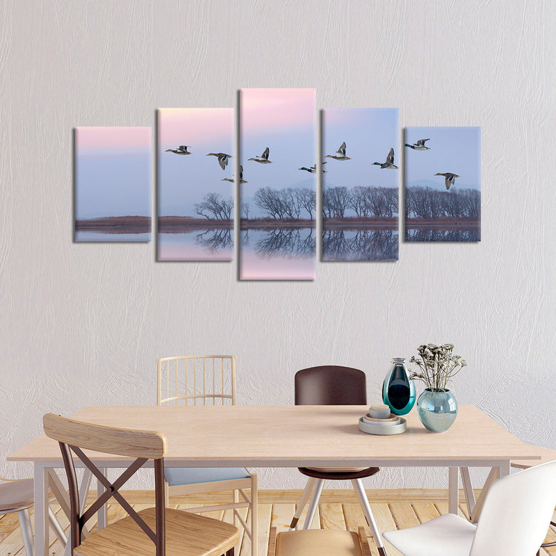 Pink Sky Over Ducks Wall Art
