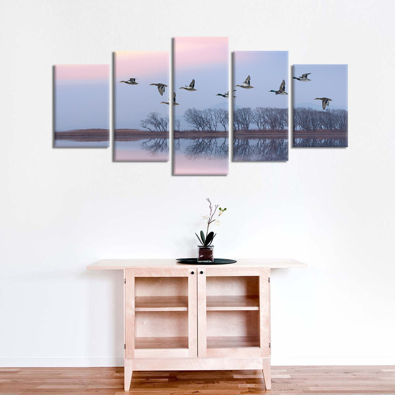 Pink Sky Over Ducks Wall Art