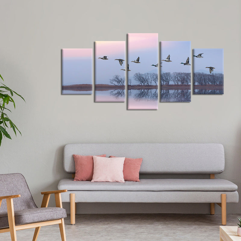 Pink Sky Over Ducks Wall Art