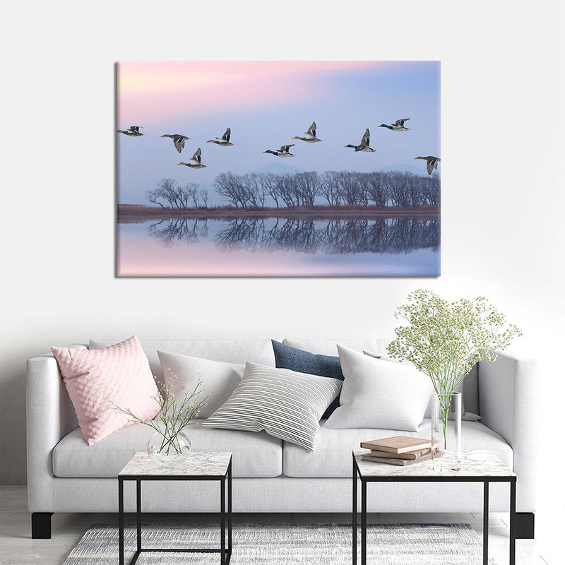 Pink Sky Over Ducks Wall Art