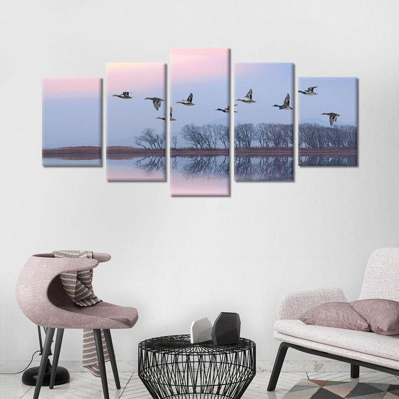Pink Sky Over Ducks Wall Art