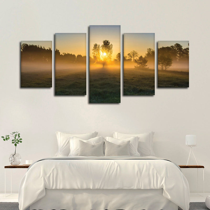 Misty Meadow At Sunrise Wall Art