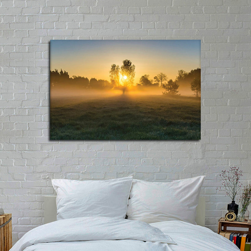 Misty Meadow At Sunrise Wall Art