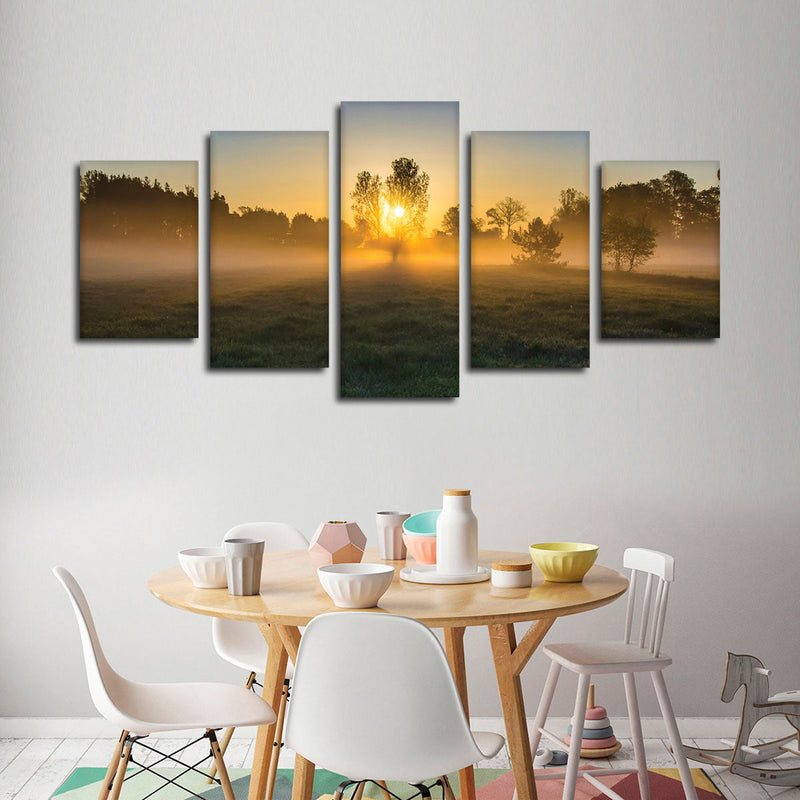 Misty Meadow At Sunrise Wall Art